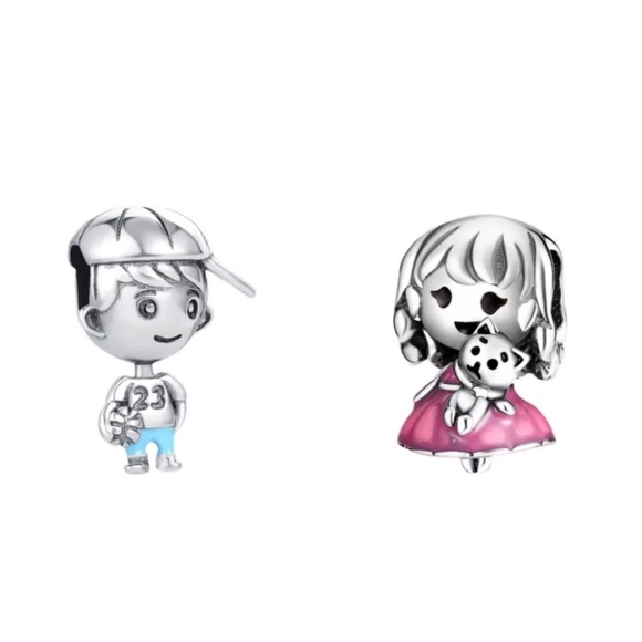 Little Boy with Basketball and Little Girl with Kitty Charms - Picture 2 of 4